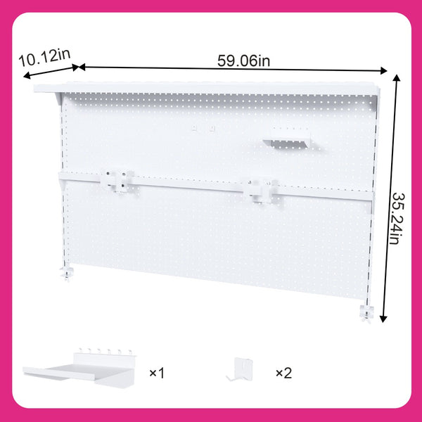 English Elm Metal Pegboard Workstation Organizer Dual Monitor Arms Powder Coated Steel Gaming Desk White W2700P346781