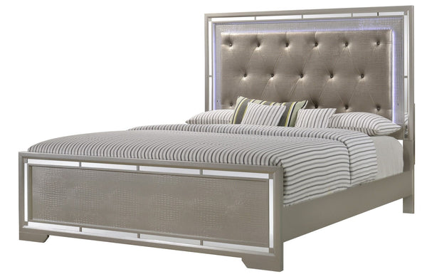 English Elm Alana Full Bed with Mirrored Accents for Elegant Bedroom Depth and Modern Reflective Style Champagne 77.95 L x 9.84 W x 3.94 H B078S00456