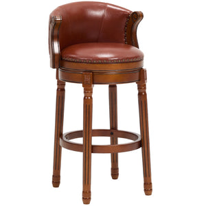 English Elm Cow Leather Swivel Barstool Solid Hardwood Frame 360 Spin Kitchen Counter Seating Brown W2195P399433