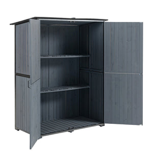 English Elm Outdoor Storage Cabinet Wood & Metal 55.1"L x 29.1"W x 68.9"H Blue Gray Garden Shed Tool Organizer Durable Weather-Resistant W1422S00055