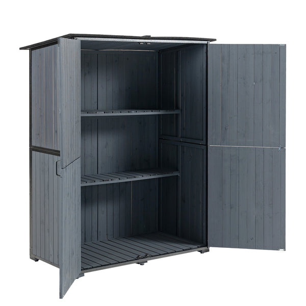 English Elm Outdoor Storage Cabinet Wood & Metal 55.1"L x 29.1"W x 68.9"H Blue Gray Garden Shed Tool Organizer Durable Weather-Resistant W1422S00055