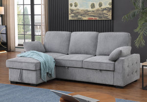English Elm Marcello Chenille Sleeper Sectional with Reversible Chaise Storage and Charging Console Light Gray B2749S00163