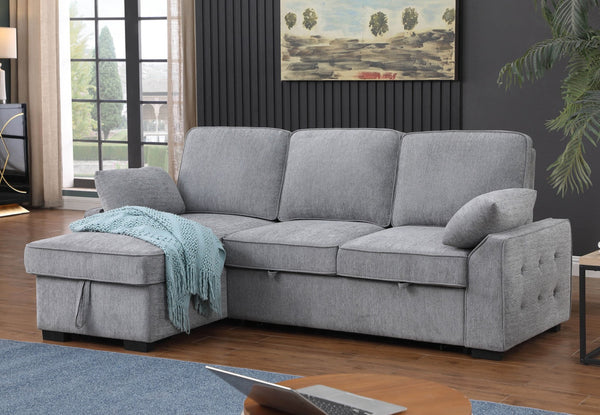 English Elm Marcello Chenille Sleeper Sectional with Reversible Chaise Storage and Charging Console Light Gray B2749S00163
