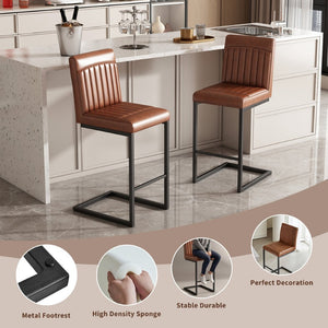 English Elm Faux Leather Counter Stools Set of Two Ergonomic Curved Back Metal Frame Kitchen Seating W5096P400642