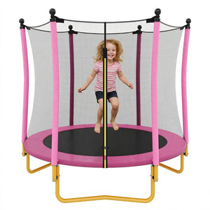 English Elm [without Basketball Hoop] 5.5 Ft Kids Trampoline with Safety Net and Foam Padded Poles Pink N739P443065H