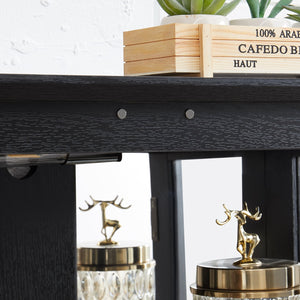 English Elm Lighted Curio Cabinet With Adjustable Shelves & Built-In Drawer - Elegant Display With Lighting, Black W1758P297549