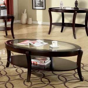 English Elm Contemporary Oval End Table with Beveled Glass Top and Solid Wood Open Shelf for Stylish Living Espresso 36 L x 57 W x 5 H B011P357281