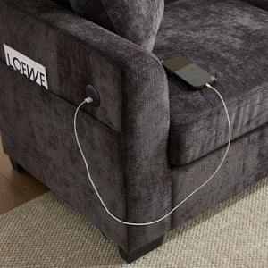 English Elm Modern Chenille L-shaped Sectional with Usb Charging Ottoman Storage Living Room Couch Black W2120S00014