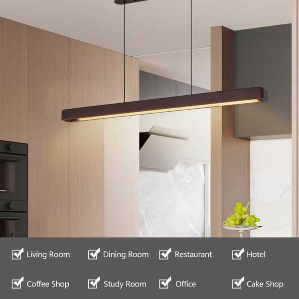 English Elm 39-inch Walnut Wood Led Bar Pendant Dimmable Fixture for Dining and Kitchen Islands W1340P264188