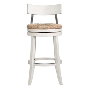 English Elm 31" Reclaimed Wood Barstool Woven Seagrass Seat Swivel Return for Kitchen Islands White B2751P436445