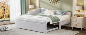 English Elm Twin L-shaped Linen Upholstered Daybed with Hydraulic Pop-up Trundle for Guest Rooms Beige SF000193AAA-1