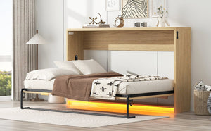 English Elm Twin Murphy Bed XL Cabinet with LED Light, Gray Finish, Space-Saving Foldaway Design, 800lb Capacity N709P002050N