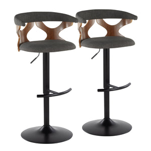 English Elm Gardenia Modern Adjustable Barstool Set Of 2 With Swivel, Charcoal Fabric & Black Metal Base B202S00854