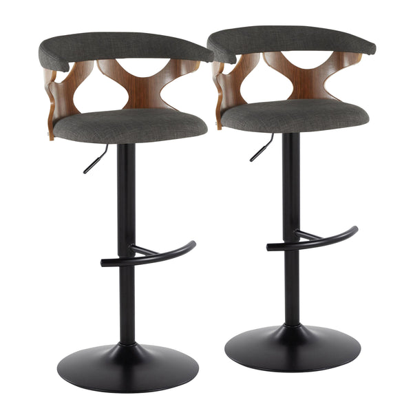 English Elm Gardenia Modern Adjustable Barstool Set Of 2 With Swivel, Charcoal Fabric & Black Metal Base B202S00854