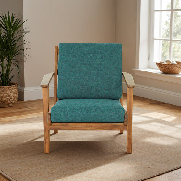 English Elm Ashcroft Furniture - Connor Solid Wood Linen Lounge Chair with Ergonomic Angled Back, High-Density Foam, Mid-Century Appeal Teal B183P281186