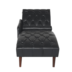 English Elm Chaise Lounge Chair Tufted Pu Leather Upholstered Accent Seat for Bedroom Living Room Black W680P415491