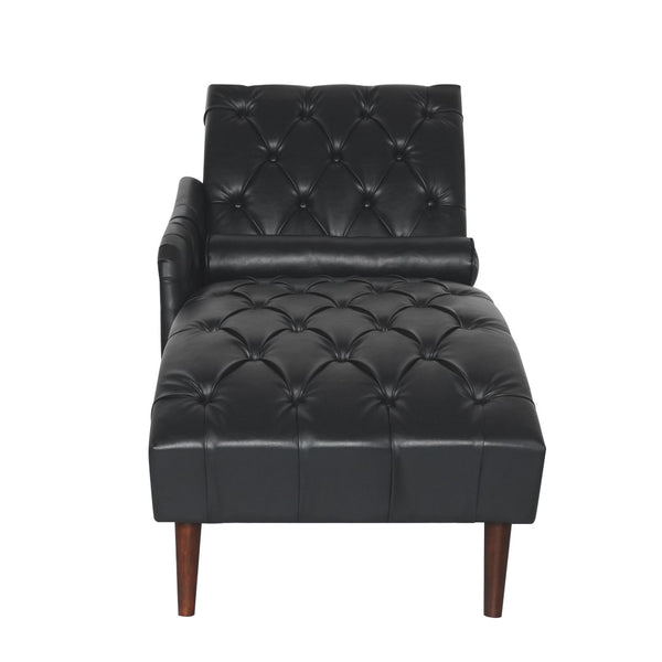 English Elm Chaise Lounge Chair Tufted Pu Leather Upholstered Accent Seat for Bedroom Living Room Black W680P415491