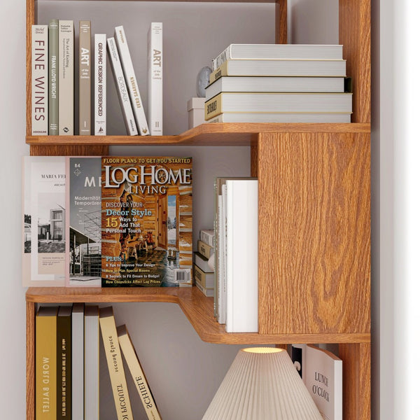 English Elm 90cm Five Tier L-shaped Corner Bookcase Open Wood Shelving Unit for Home Office W2899P444147