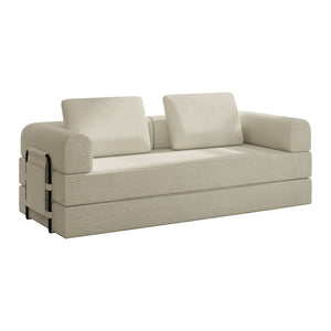 English Elm 78 Inch Corduroy Convertible Sofa Sleeper Futon with Foldable Armrests for Studio Rooms Beige W5385P455031