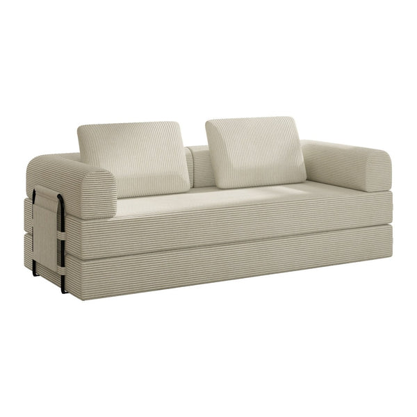 English Elm 78 Inch Corduroy Convertible Sofa Sleeper Futon with Foldable Armrests for Studio Rooms Beige W5385P455031