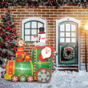 English Elm Outsunny 5.9' Inflatable Christmas Train With Led Lights - Santa, Snowman, Gingerbread Man Decor W2225P249970-GIGA