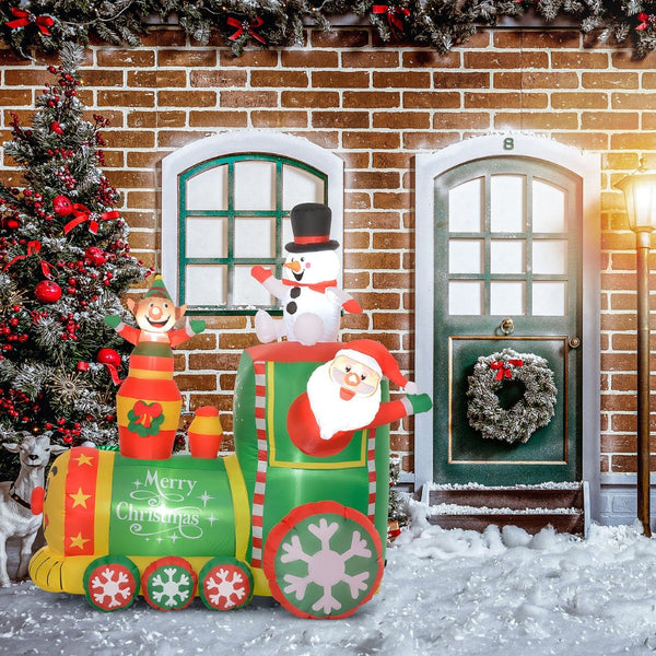 English Elm Outsunny 5.9' Inflatable Christmas Train With Led Lights - Santa, Snowman, Gingerbread Man Decor W2225P249970-GIGA