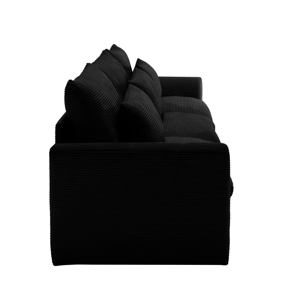 English Elm 3 Seater Deep Seat Corduroy Sofa - Wide, Ultra-Comfortable Modular Couch with 3 Waist Pillows, Black W714S00849