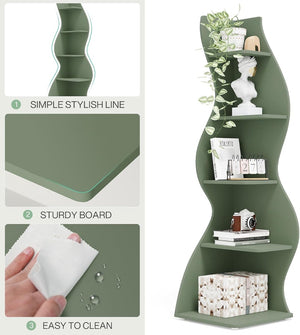 English Elm 5-tier Corner Shelving Unit Tall Engineered Wood Open Rack for Bedroom or Office Sage Green T3971P418284