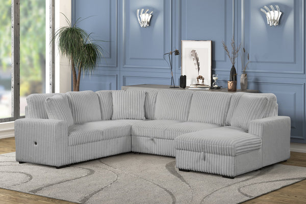 English Elm Grande Modern Sectional Sofa with Sleeper, Built-In USB-C & Chaise Storage in Elegant Gray B009S01893