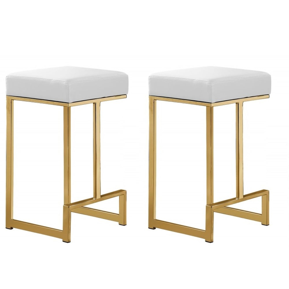 English Elm 25 in Backless Faux Leather Counter Stools with Brushed Gold Sled Base Set of 2 Gold+White B011P497734