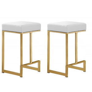 English Elm 25 in Backless Faux Leather Counter Stools with Brushed Gold Sled Base Set of 2 Gold+White B011P497734