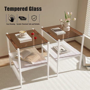English Elm Coffee Table And End Tables Set Of 3 – Modern Brown Glass, Sturdy Iron Legs, Ideal For Living Room W241S00044