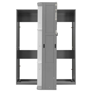 English Elm Rotating Queen Murphy Wall Bed with 14 Open Shelves Hydraulic Lift Space Saving Gray LP000962AAE