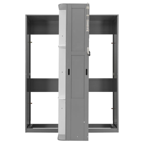 English Elm Rotating Queen Murphy Wall Bed with 14 Open Shelves Hydraulic Lift Space Saving Gray LP000962AAE
