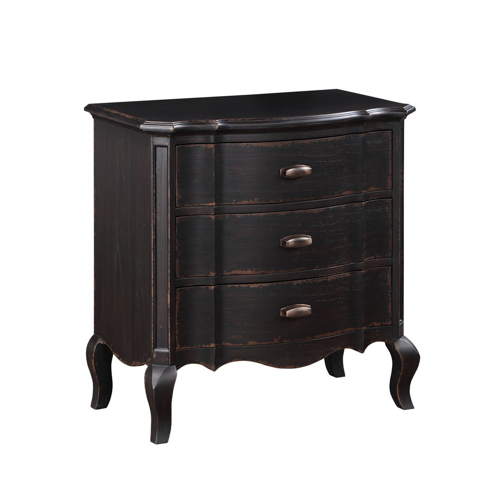 English Elm Chelmsford Antique Black Nightstand with 3 Drawers, Dovetail Joints, Felt-Lined Top & Cabriole Legs B2726P256324