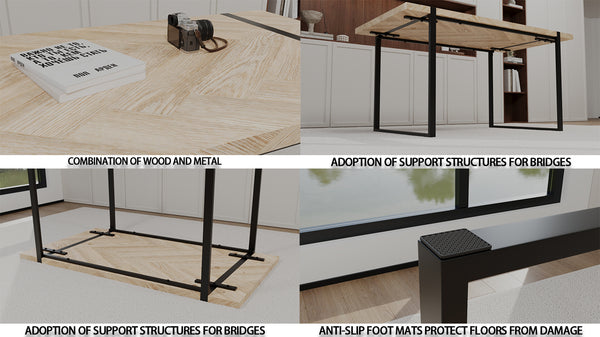 English Elm 59 Modern Industrial Dining Table 59" Light Wood MDF Top, Black Metal Legs, Seats 4-6, Stain-Resistant Finish W2189P308485