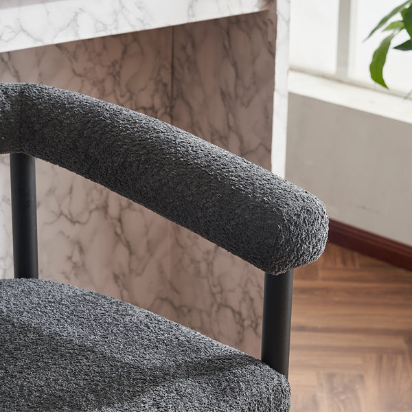 English Elm Modern Upholstered Bar Stools with Boucle Fabric and Armrests, Sturdy Metal Frame, Ergonomic Comfort DARK GREY W1901P264275