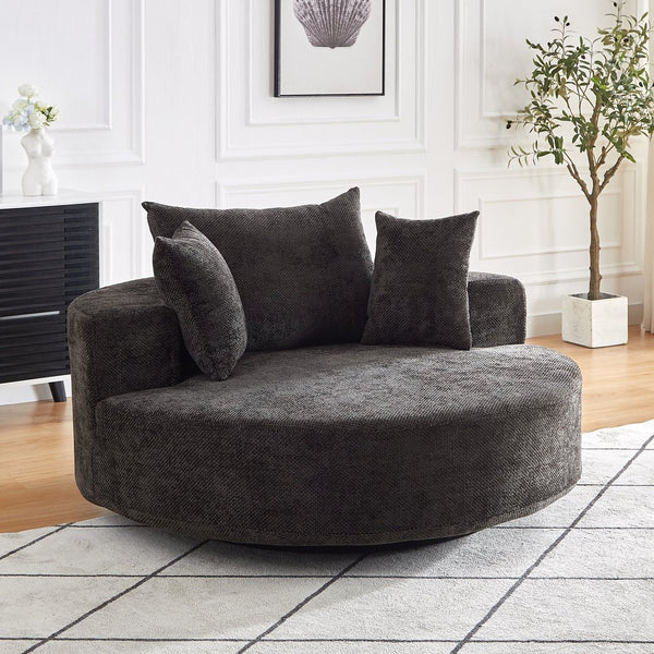 English Elm 55''L Chenille Foam Single Swivel Chair with Plush Backrest Pillow, 360° Smooth Recline for Living Room Lounge Comfort Black W834S00351