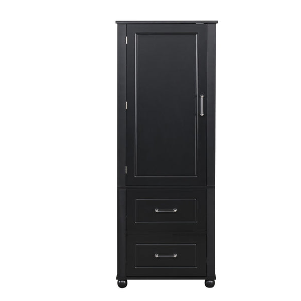 English Elm Tall Freestanding Bathroom Cabinet Two Drawers Adjustable Shelves Matte Mdf Storage Black N725P407739B