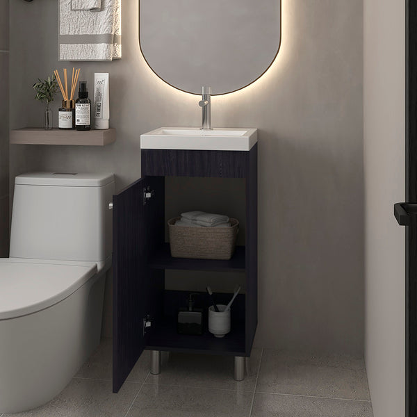 English Elm Waterford Compact Vanity Sink with Integrated Basin and Storage Cabinet, Durable Engineered Wood Finish Black B092P329252