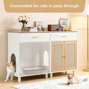 English Elm 2-piece Hidden Litter Box Cabinet with Scratching Doors Charging Station and Drawer N843S002406N
