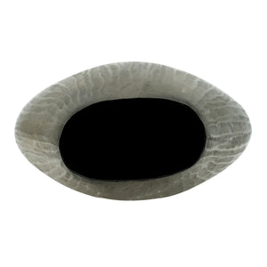 English Elm 9.5x5.5x12" Aluminum Layered Chisel Oval Vase — Smoke Silver Metallic Finish, Vertical Texture Centerpiece Decor W2078P316485