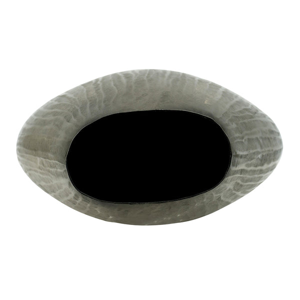 English Elm 9.5x5.5x12" Aluminum Layered Chisel Oval Vase — Smoke Silver Metallic Finish, Vertical Texture Centerpiece Decor W2078P316485