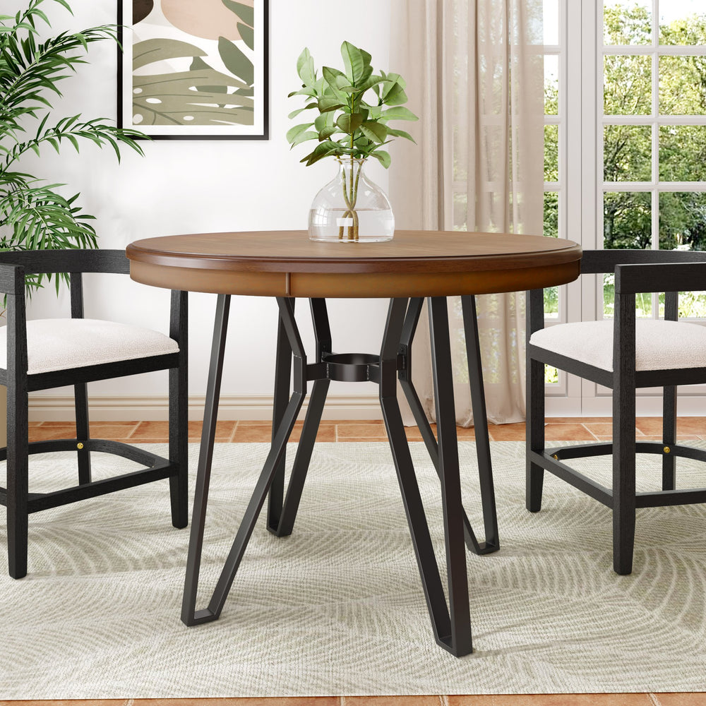 English Elm Christopher Knight Home® - Round Mid-Century Bar Table with Hairpin Metal Legs and Open Shelf, 46.85" Diameter, Stylish Dining Ash Brown N771P205281A
