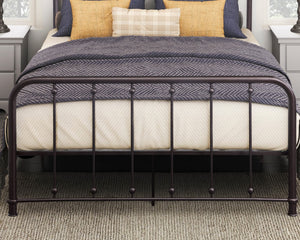 English Elm Classic Queen Platform Bed with Curved Headboard and Ball Accent Detailing, Dark Bronze Metal Frame Antique Bronze 61.25 L x 38.5 W x 3.75 H B011P263748