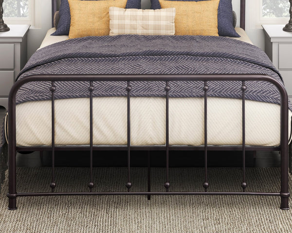 English Elm Classic Queen Platform Bed with Curved Headboard and Ball Accent Detailing, Dark Bronze Metal Frame Antique Bronze 61.25 L x 38.5 W x 3.75 H B011P263748