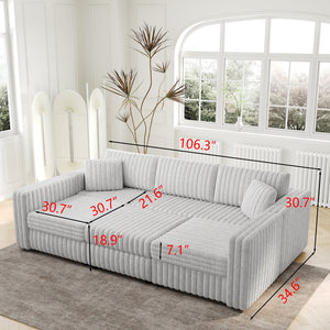 English Elm 106.3" U-Shaped 6-Person Sofa With Ottoman - Stylish Light Gray Modular Design & Hidden Storage Solutions W1767S00013