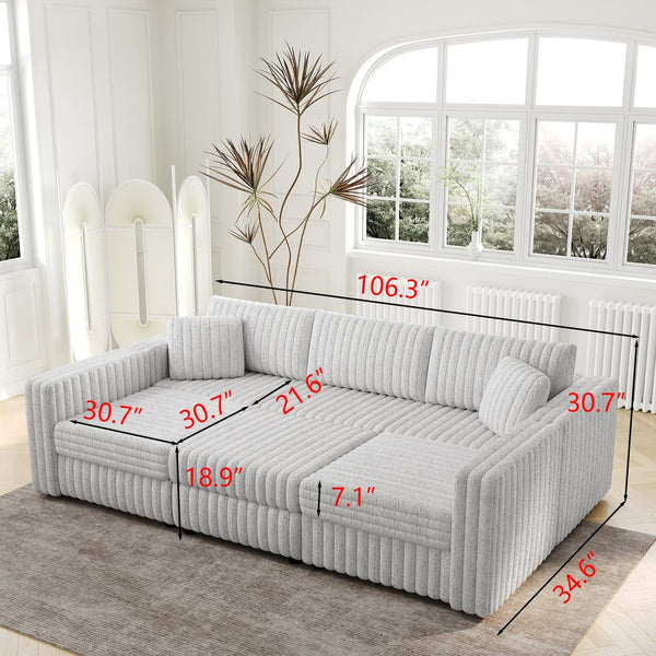 English Elm 106.3" U-Shaped 6-Person Sofa With Ottoman - Stylish Light Gray Modular Design & Hidden Storage Solutions W1767S00013