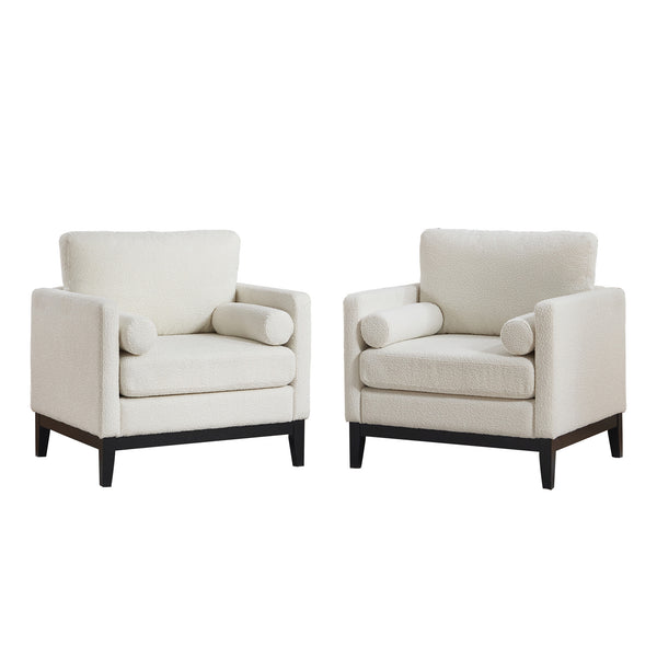 English Elm 35.4" Modern Farmhouse Ivory Boucle Accent Chair With Black Legs, Bolster Pillows For Cozy Living Room W3118P283469