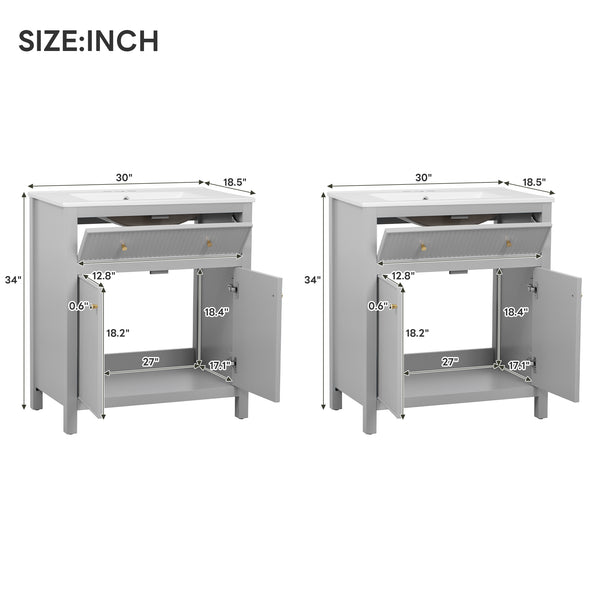English Elm 60'' Modern Bathroom Vanity Set With Ceramic Sink, Soft Closing Doors, Space-Saving Grey Design N710SS00007E